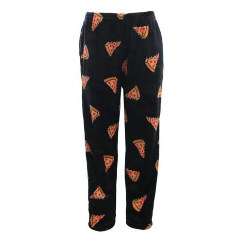 Women's Soft Plush Lounge Sleep Pyjama Pajama Pants Fleece Winter Sleepwear [Size: 8] [Colour: Black w Pizza (pockets)]