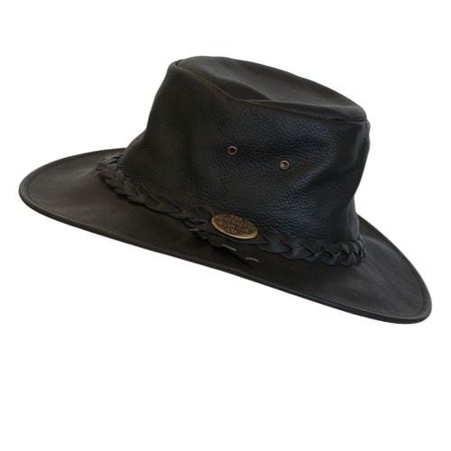 NEW Foldable Crushable Australian Aussie Outback Bush Hat Leather Akubra Style [Size: S] [Colour: BLACK]