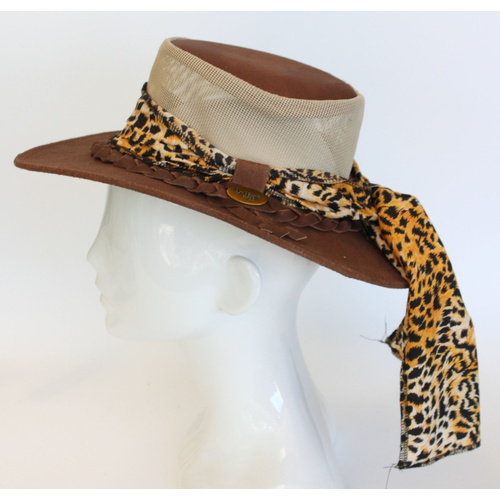 NEW Mens Womens Australian Aussie Outback Bush Hat Leather Akubra Style Indiana [Size: S] [Design: Indiana Mesh w Ribbon]