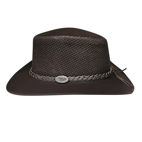 NEW Australian Aussie Outback Bush Hat Buffalo Leather Akubra Style [Size: S - 54-55CM] [Design: Queenslander] [Colour: Brown]