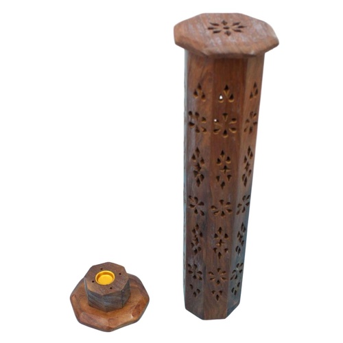 Wooden Incense Tower Octagon Stick Cone Holder Burner Ash Catcher Stand 12in