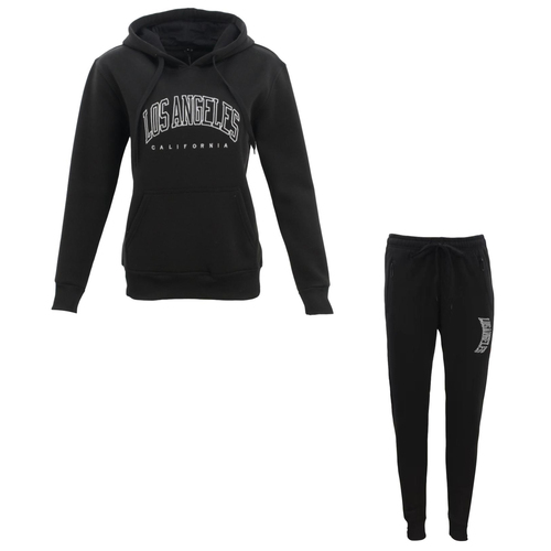 FIL Women's Fleece Tracksuit 2pc Set Hoodie Track Pants Loungewear - Los Angeles [Size: 10] [Colour: Black]
