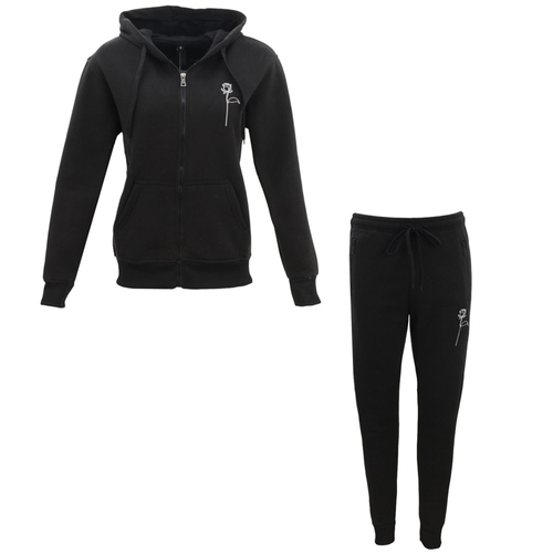 FIL Womens Zip Fleece Tracksuit 2pc Set Hoodie Loungewear Track Pants - Rose [Size: 8] [Colour: Black]