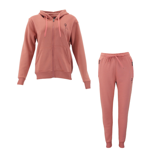 FIL Womens Zip Fleece Tracksuit 2pc Set Hoodie Loungewear Track Pants - Rose [Size: 12] [Colour: Rust]