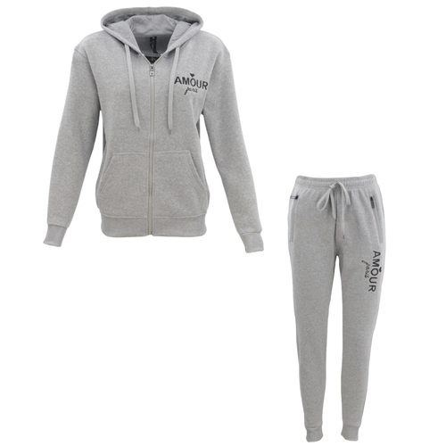 FIL Womens Zip Fleece Tracksuit 2pc Set Hoodie Loungewear Track Pants AMOUR Paris [Size: 10] [Colour: Light Grey]