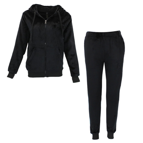 FIL Women's Zip 2pc Set Hoodie Loungewear Velvet Fleece Pajamas PJs AMOUR [Size: 8] [Colour: Black]