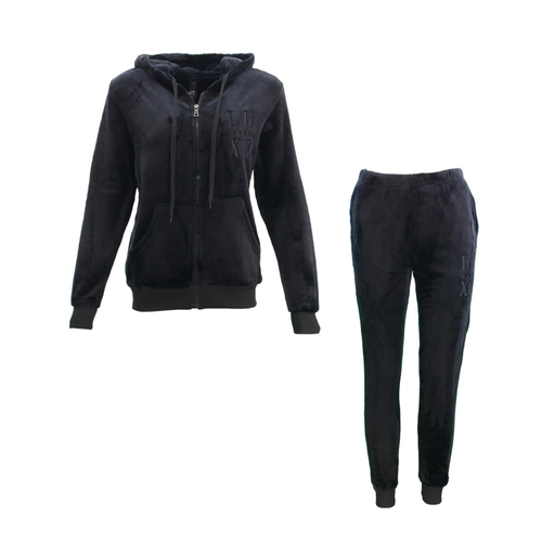 FIL Women's Zip 2pc Set Hoodie Loungewear Velvet Fleece Pajamas PJs LUXE [Size: 8] [Colour: Black]