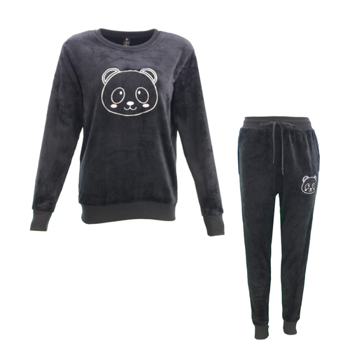 FIL Women's Plush 2pc Set Loungewear Soft Fleece Sleepwear Pajamas PJs - Panda [Size: 8] [Colour: Black]