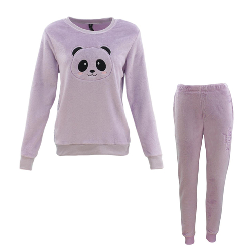 FIL Women's Plush 2pc Set Loungewear Soft Fleece Sleepwear Pajamas PJs - Panda [Size: 10] [Colour: Light Purple]