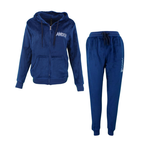 FIL Women's Zip 2pc Set Hoodie Track Pants Loungewear Fleece Pajamas PJs - Amour [Size: 8] [Colour: Navy]