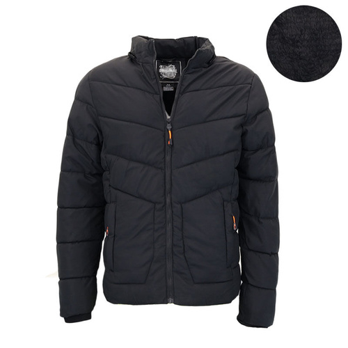 FIL Men's Puffer Jacket Sherpa Fleece Lined Removable Hood Zip Pockets Coat [Size: M] [Colour: Black]