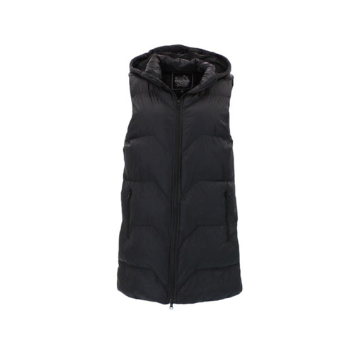 Women's Hooded Sleeveless Puffer Vest Puffy Fleece Lined long Zipped Jacket [Size: 8] [Colour: Black]