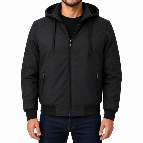 FIL Mens Thick Fleece Lined Jacket Winter Coat Removable Hood Full Zip Warm [Size: M] [Colour: Black]