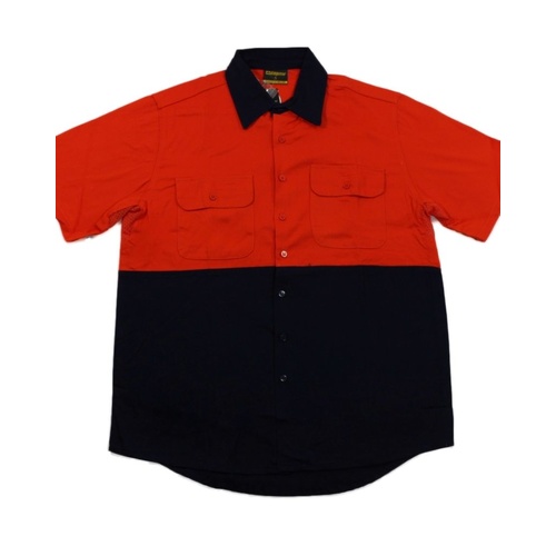 Hi Vis Safety Work Wear 100% Cotton Work Breathable Vented Short Sleeve Shirt [Colour: Fluro Orange] [Size: 2XL] 