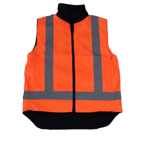 Adult Hi Vis Reversible Polar Fleece Safety Vest Work Wear w/ Reflective Tape [Colour: Fluro Orange] [Size: 2XL]