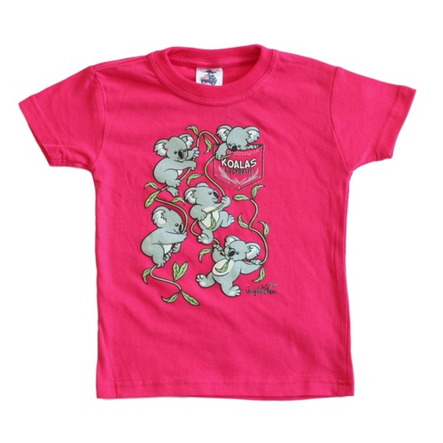 Kids Girls Glow in the Dark T-Shirt Australia Day Souvenir 100% Cotton - Koalas [Size: 0]