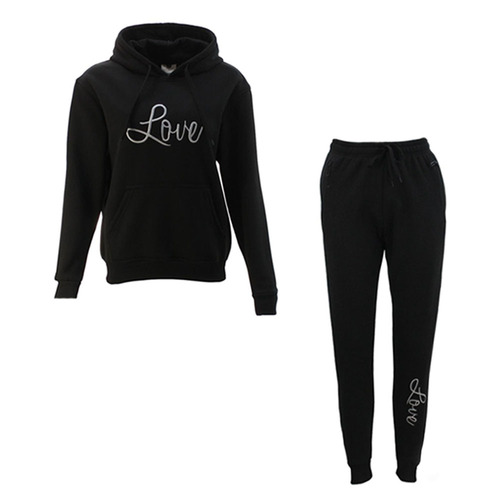 FIL Women's Tracksuit 2pc Set Hoodie Track Pants Loungewear Embroidered - Love [Size: 8] [Colour: Black]