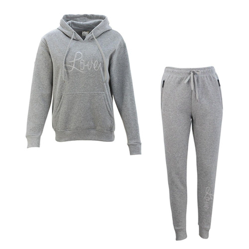 FIL Women's Tracksuit 2pc Set Hoodie Track Pants Loungewear Embroidered - Love [Size: 8] [Colour: Light Grey]
