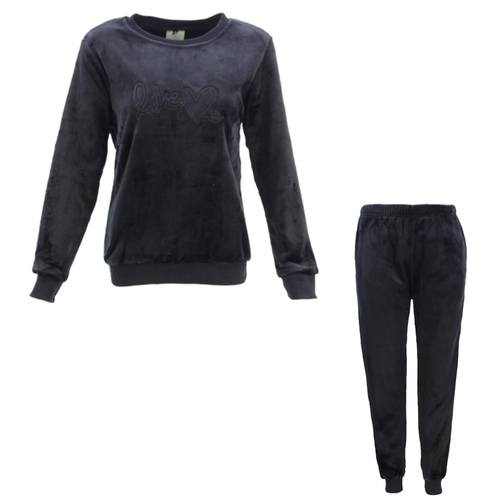 FIL Women's Plush 2pc Set Loungewear Soft Fleece Sleepwear Pajamas PJs - Love [Size: 8] [Colour: Black]
