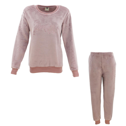 FIL Women's Plush 2pc Set Loungewear Soft Fleece Sleepwear Pajamas PJs - Love [Size: 10] [Colour: Dusty Pink]