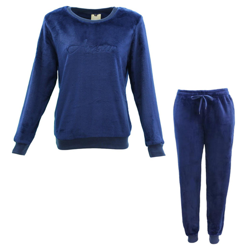 FIL Women's Plush 2pc Set Loungewear Soft Fleece Sleepwear Pajamas PJs - Amour [Size: 12] [Colour: Navy]