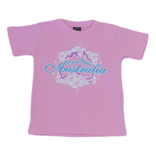 Kids Girls T Shirt Australian Australia Day Souvenir 100% Cotton - Down Under [Colour: Pink] [Size: 2] 
