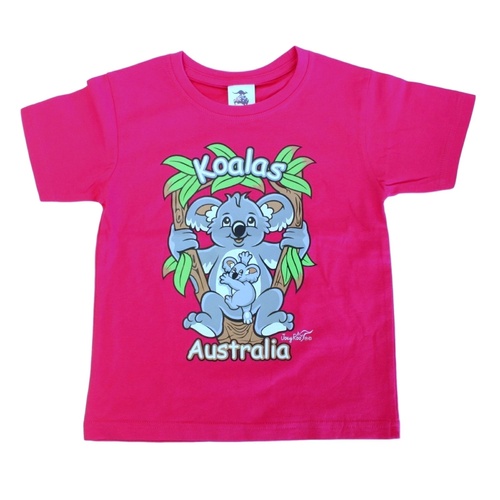 Kids Girls T Shirt Australia Australian Day Souvenir 100% Cotton- Koala w Baby&Tree [Size: 2]