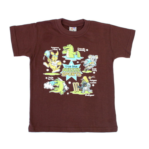 Kids Glow in the Dark T-Shirt  Australia Day Souvenir 100% Cotton- Aussie Sports [Size: 0] [Design: Aussie Sports] 