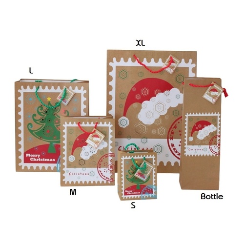 12x Christmas XMAS Gift Bags Cardboard Paper Bags w Foil S M L XL Bottle [B] [Size: S]