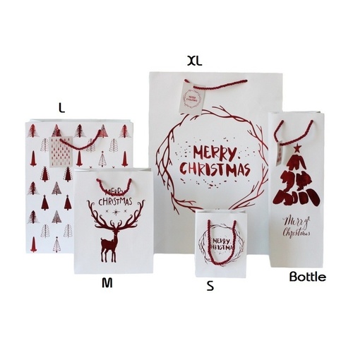 12x Christmas XMAS Gift Bags Cardboard Paper Bags w Foil S M L XL Bottle [C-red] [Size: XL]