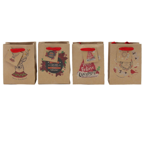12x Christmas XMAS Gift Bags Cardboard Paper Bags w Foil S Bottle [N] [Size: S]