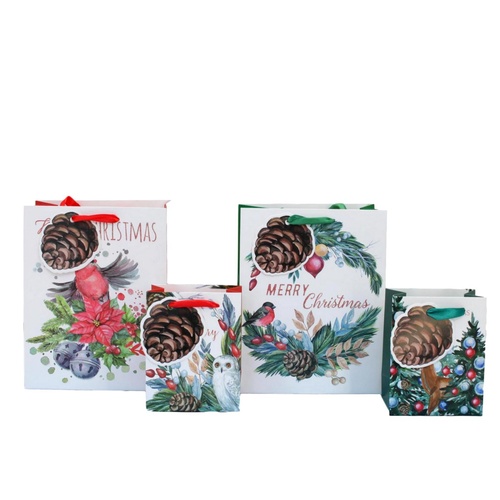 12x Christmas XMAS Gift Bags Cardboard Paper Bags w Foil S M Bottle [T] [Size: S]