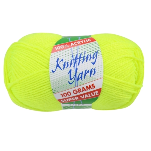 [#106 Fluro Yellow - Yatsal] 100g Knitting Yarn 8 Ply Super Soft Acrylic Knitting Wool Solid Multi Colours