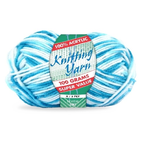[#162 BlueWhite (Multi) -Yatsal] 100g Knitting Yarn 8 Ply Super Soft Acrylic Knitting Wool Solid Multi Colours