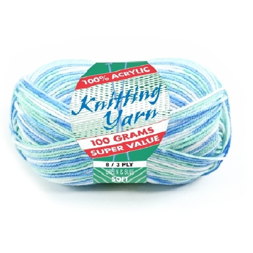 [#248 Green & Blue - Yatsal] 100g Knitting Yarn 8 Ply Super Soft Acrylic Knitting Wool Solid Multi Colours