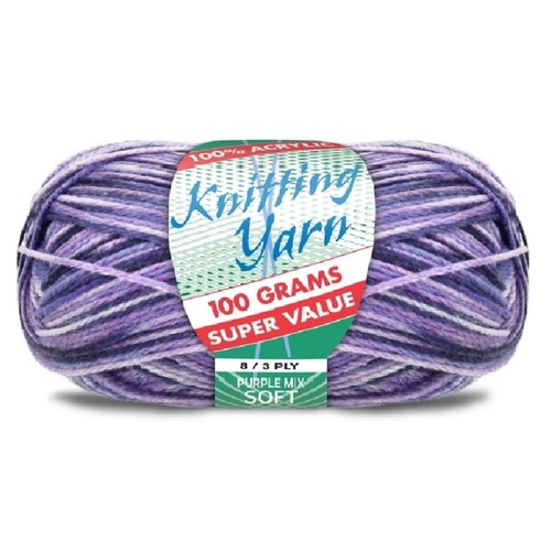 [#253 Purple Mix (Multi)-Yatsal] 100g Knitting Yarn 8 Ply Super Soft Acrylic Knitting Wool Solid Multi Colours