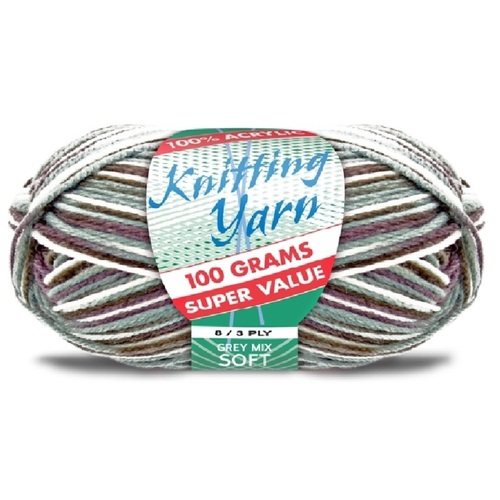 [#256 Grey Mix (Multi) - Yatsal] 100g Knitting Yarn 8 Ply Super Soft Acrylic Knitting Wool Solid Multi Colours