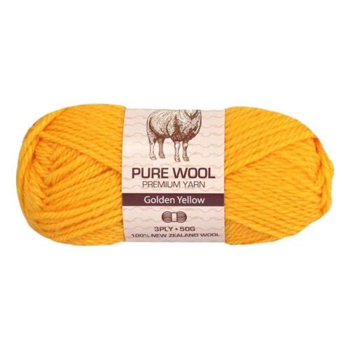 [#973 Golden Yellow-Wool (50g)] 100g Knitting Yarn 3 Ply Super Soft Acrylic Knitting Wool Solid Multi Colours