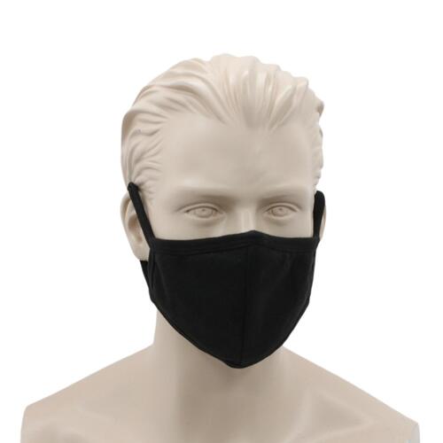 Adult Unisex Reusable Cloth Cotton Face Mask 3 Layers 3D Shaped Fabric Washable [Design: Plain - Black B]