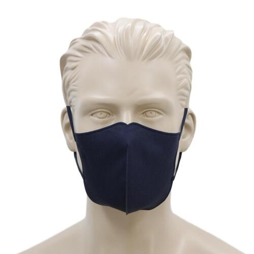 Adult Unisex Reusable Cloth Cotton Face Mask 3 Layers 3D Shaped Fabric Washable [Design: Plain - Navy]
