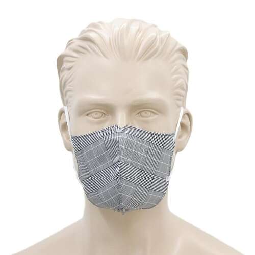 Adult Unisex Reusable Cloth Cotton Face Mask 3 Layers 3D Shaped Fabric Washable [Design: Tartan - Black]