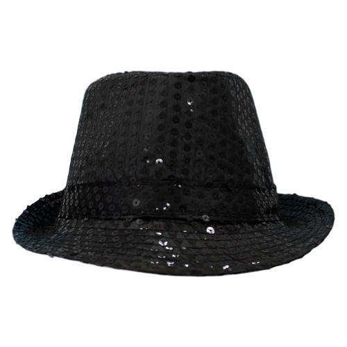 Trilby Sequin Fedora Hats MJ Fancy Dress Up Dance Jazz Sequinned Party Costume [Colour:Black]