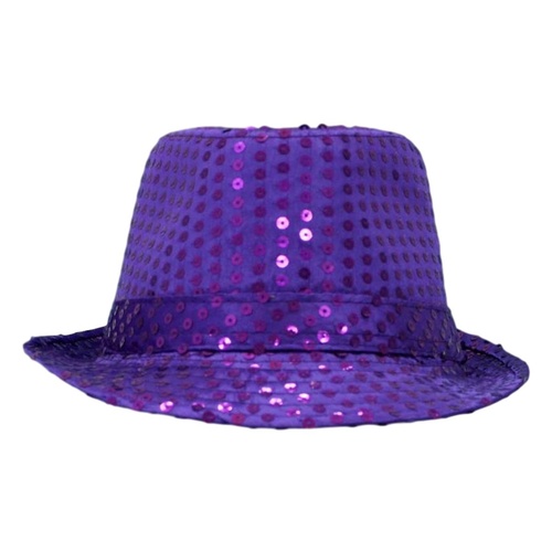Trilby Sequin Fedora Hats MJ Fancy Dress Up Dance Jazz Sequinned Party Costume [Colour:Purple]