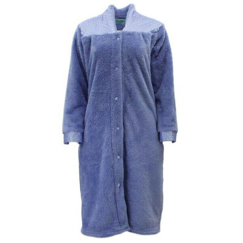 Womens Mens Soft Waterfall Button Up Bathrobe Coral Fleece Dressing Gown Quilted [Size: Women's S (S/M)] [Colour: Button up - Lavender]