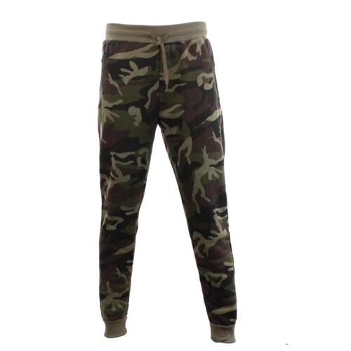 Mens Camouflage Track Pants Fleece Lined Jogger Camo Zipped Pocket Sweatpants [Size: S] [Colour: Green Camo]