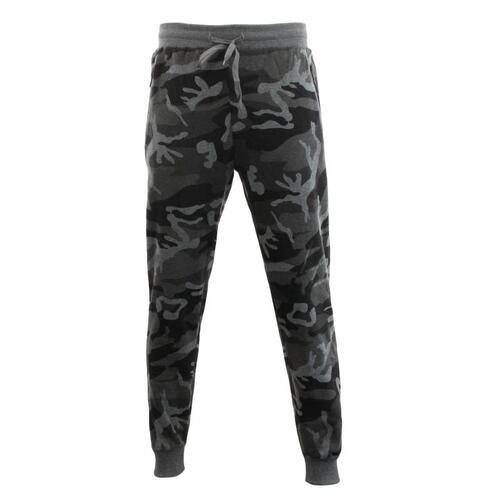 Mens Camouflage Track Pants Fleece Lined Jogger Camo Zipped Pocket Sweatpants [Size: XL] [Colour: Grey Camo]