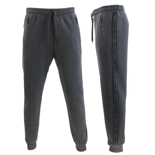 FIL Mens Fleece Track Pants Casual Tracksuit Zipped Pockets Stripped LOS ANGELES [Size: S] [Colour: Dark Grey]