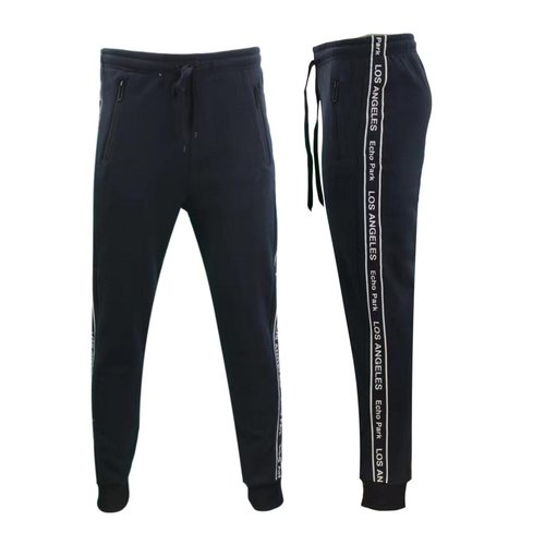 FIL Mens Fleece Track Pants Casual Tracksuit Zipped Pockets Stripped LOS ANGELES [Size: S] [Colour: Navy]