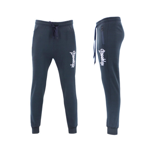 FIL Mens Fleeced Track Pants Jogger Cuffed Zipped Pocket Sweatpants Brooklyn A [Size: L] [Colour: Navy]