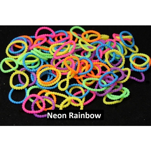 Loom Bands Beaded Pearl Braided Mix & Single Colours w Hook & S Clips [Colour: Neon Rainbow] [Type: Beaded A - 200pcs] 